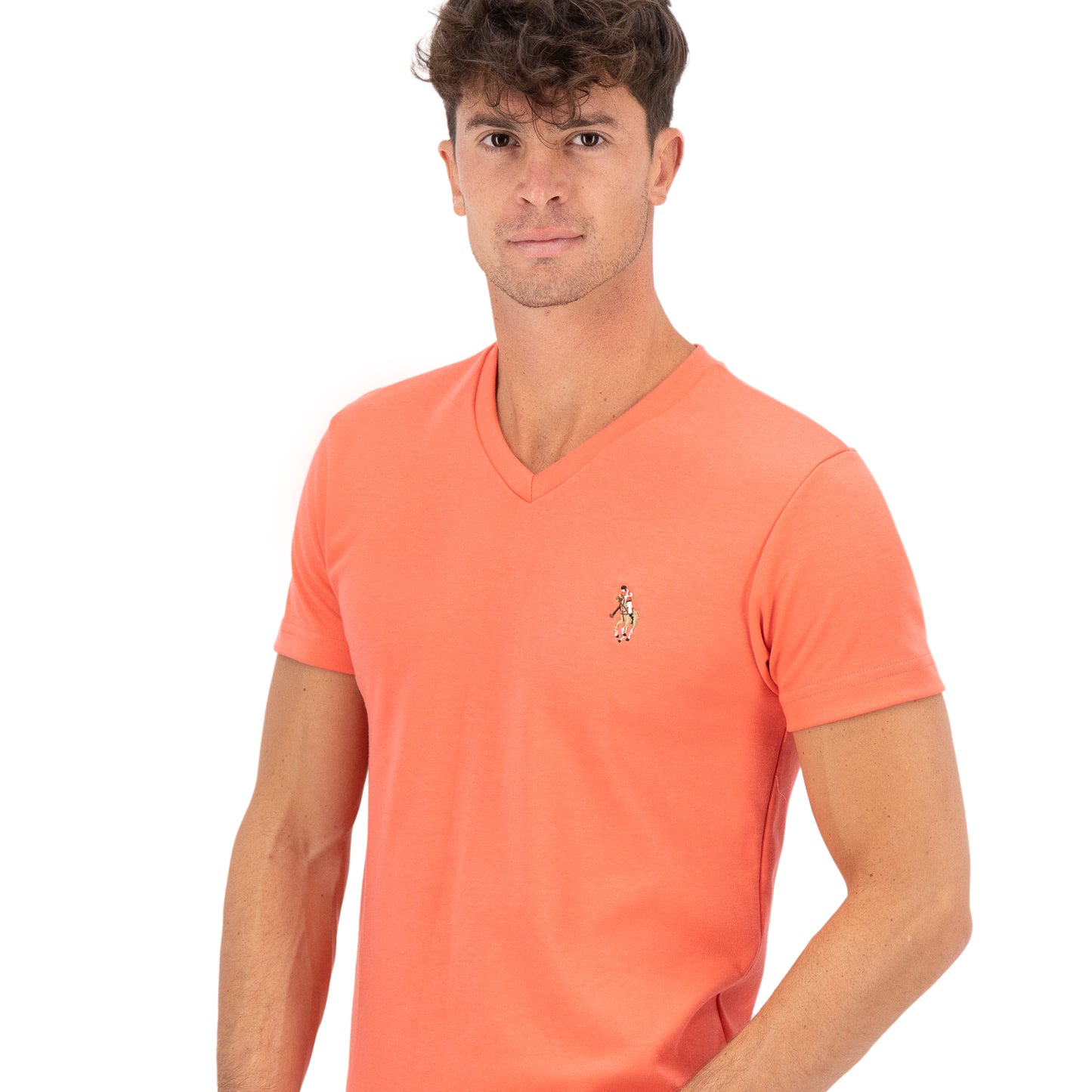 PLAYERA DE INTERLOCK CUELLO V CORAL LISO HPC POLO
