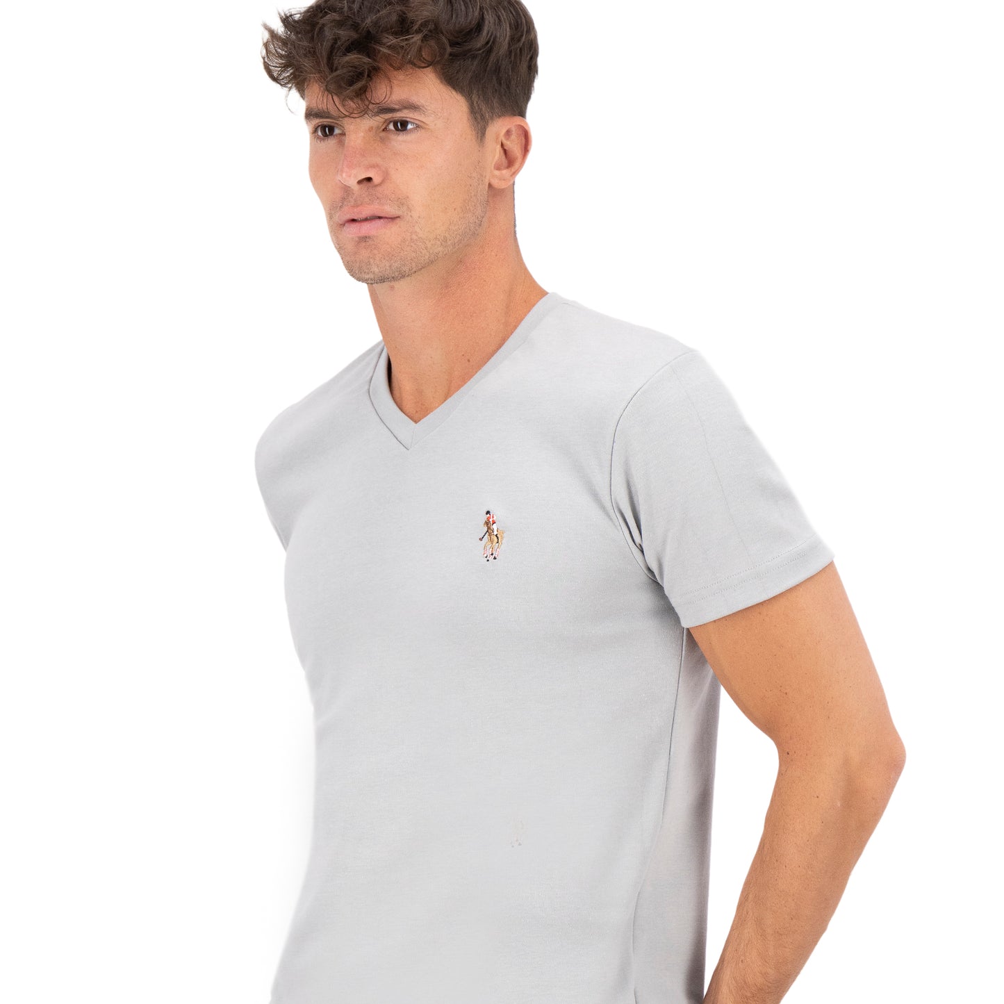 PLAYERA DE INTERLOCK CUELLO V GRIS LISO HPC POLO