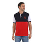 PLAYERA PIQUÉ POLO MODELAJE BLANCO, ROJO Y AZUL MARINO CABALLO HPC POLO