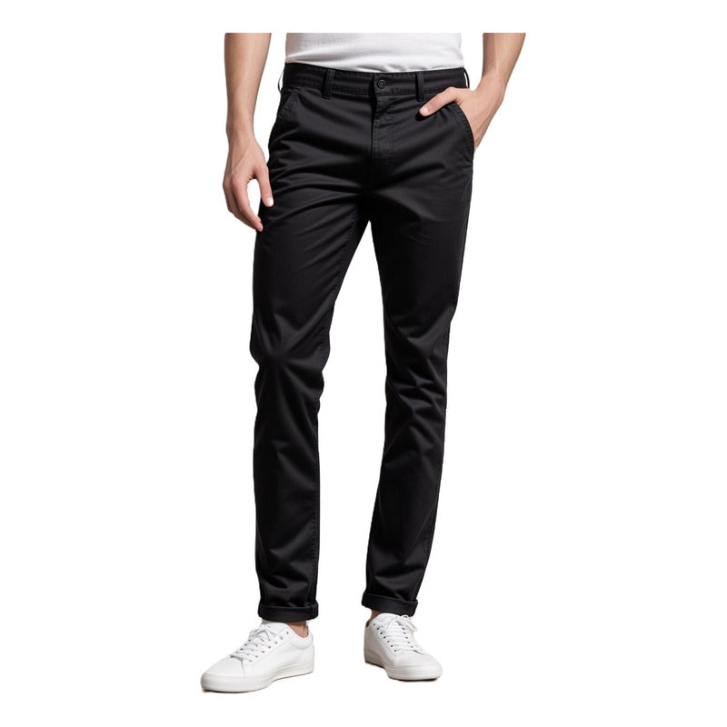Pantalón Gabardina Negro Hpc Polo Hombre