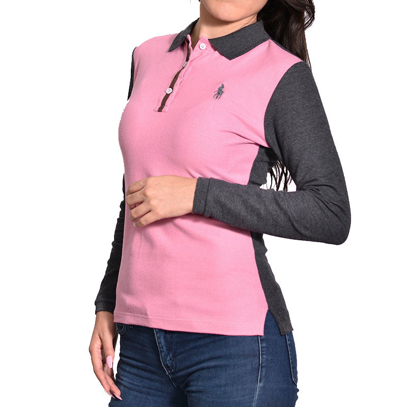 Playera Polo Pique Modelaje Rosa Gris Mujer M/L 3034-DML