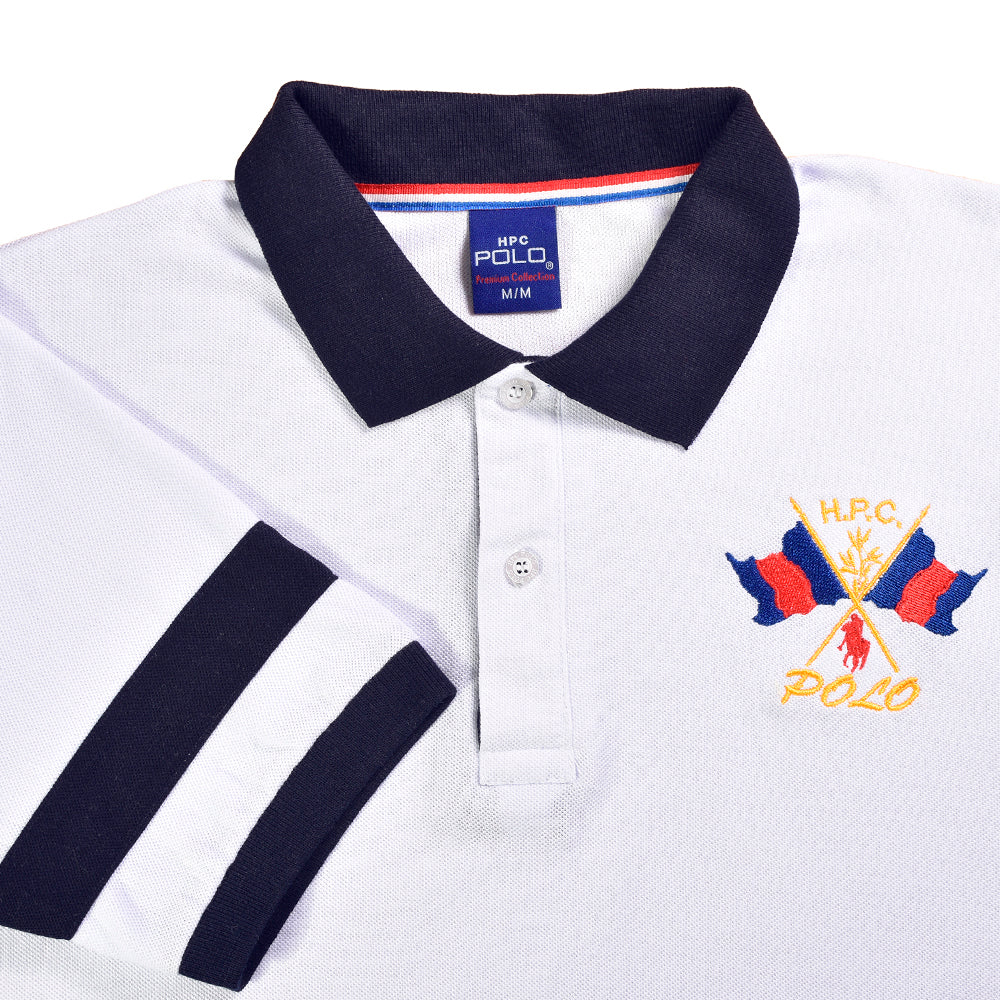 Playera Polo Piqué Modelaje Blanco y Marino Hombre 3034-AM5