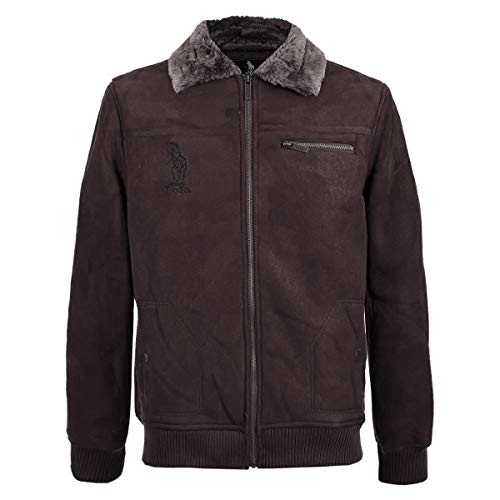 Chamarra para Hombre, Caliente con Peluche en Cuello, Bolsas Laterales y en Pecho. (Chocolate, Mediana)