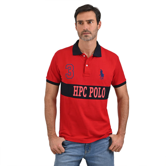 PLAYERA PIQUÉ POLO MODELAJE ROJO Y AZUL MARINO ESCUDO HPC POLO