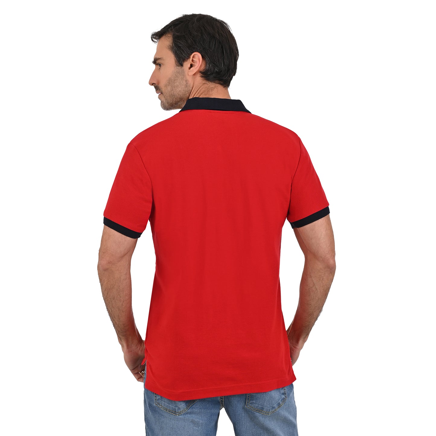 PLAYERA PIQUÉ POLO MODELAJE ROJO Y AZUL MARINO ESCUDO HPC POLO