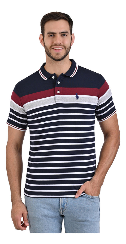 PLAYERA CHIFÓN POLO MODELAJE RAYAS NEGRO, GRIS, BLANCO, VINO HPC POLO