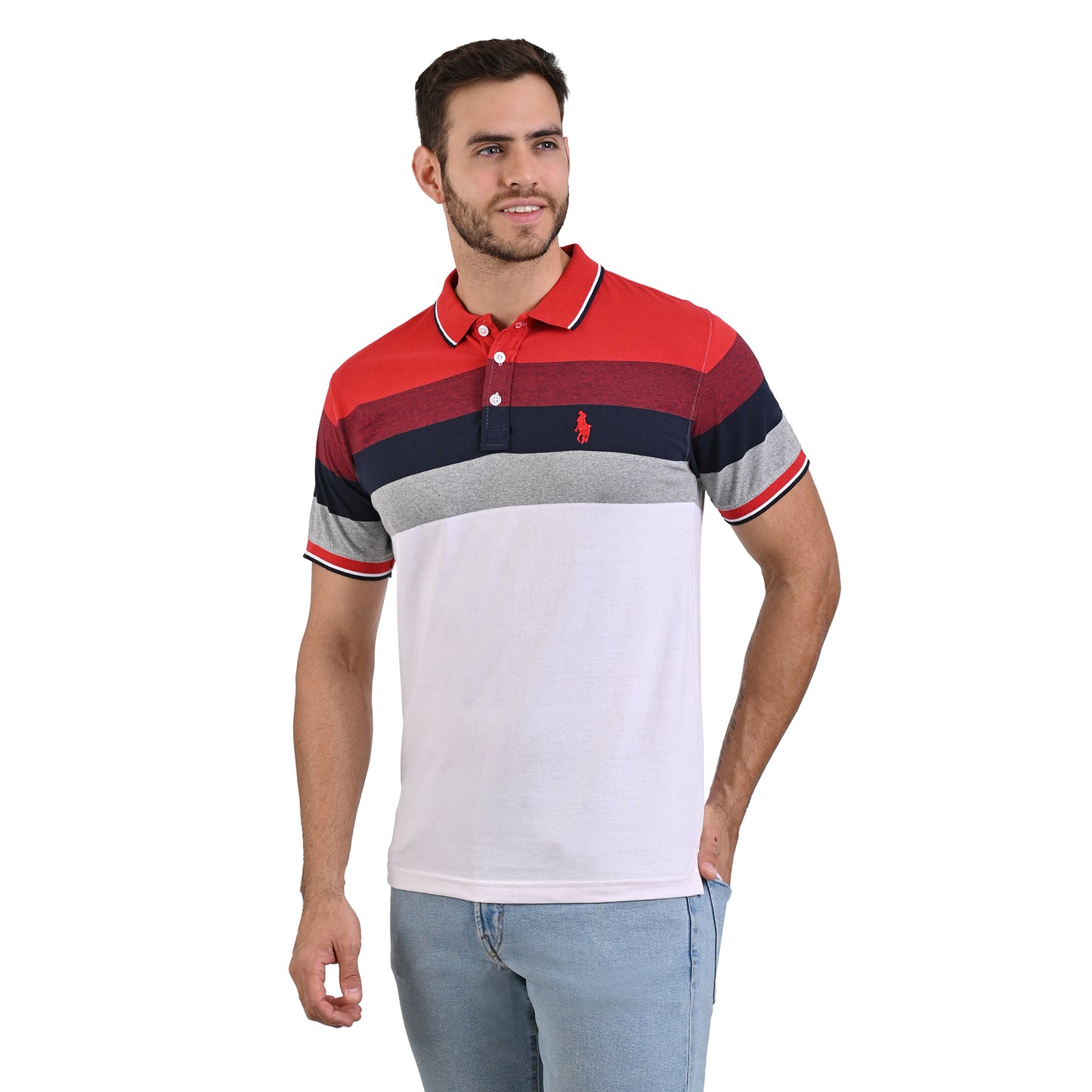 PLAYERA CHIFÓN POLO MODELAJE RAYAS GRIS, BLANCO, MARINO, ROJO HPC POLO