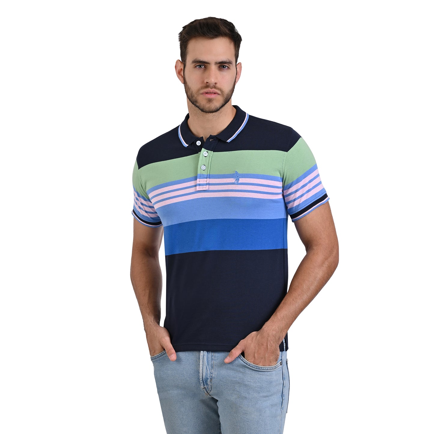 PLAYERA CHIFÓN POLO MODELAJE RAYAS AZUL GRIS, VERDE ROSA HPC POLO