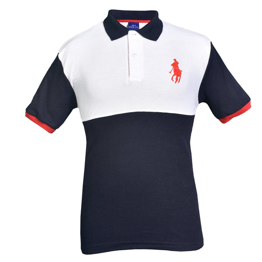 Playera Polo Piqué Modelaje Marino Blanco y Rojo Hombre 3034-AM