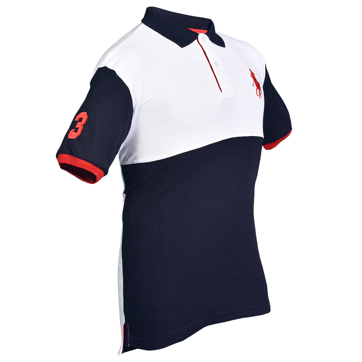 Playera Polo Piqué Modelaje Marino Blanco y Rojo Hombre 3034-AM