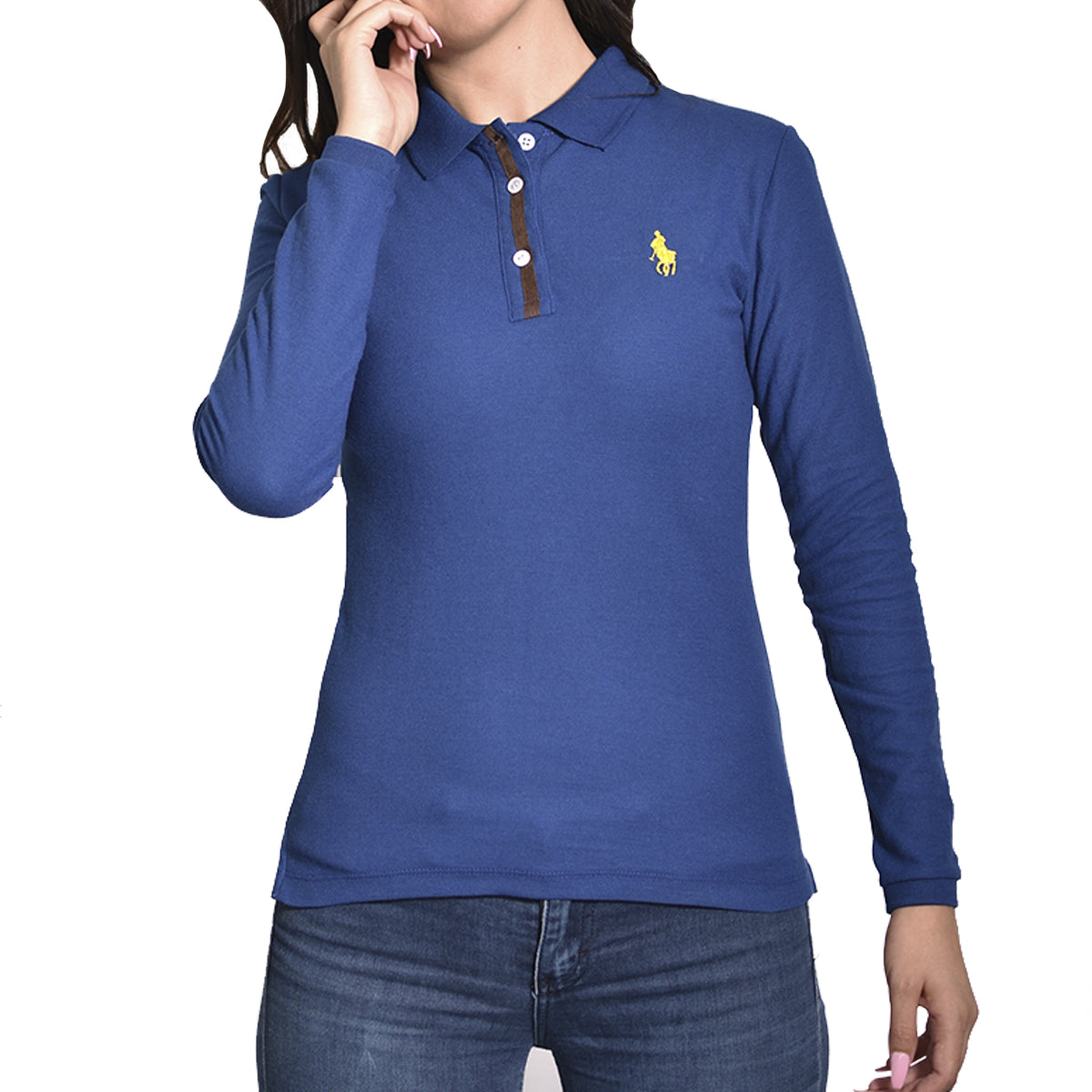 Playera Polo Pique Modelaje Petroleo Mujer M/L 3034-DML2