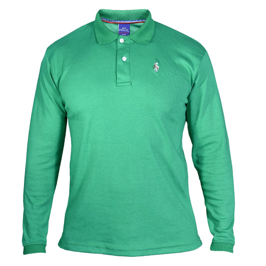 Playera Polo Piqué Verde Bandera Lisa Hombre M/L 3034-L