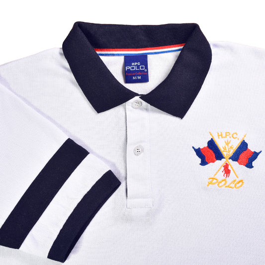 Playera Polo Piqué Modelaje Blanco y Marino Hombre 3034-AM5