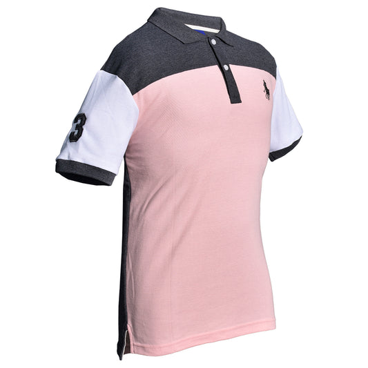Playera Polo Piqué Modelaje Rosa y Gris Hombre 3034-AM1