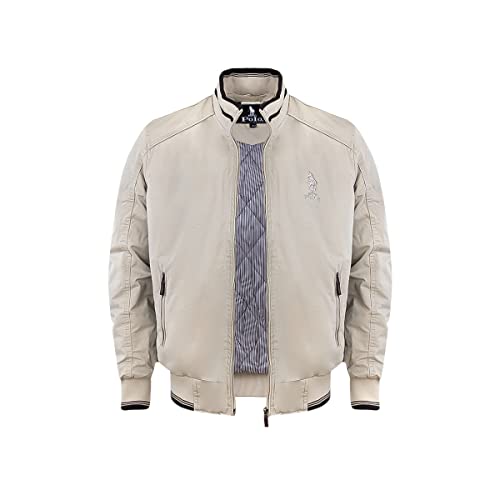 HPC POLO Chamarras de Moda para Hombre con Bolsas Laterales y Cierre, Juvenil y Casual. (Grande, Beige)