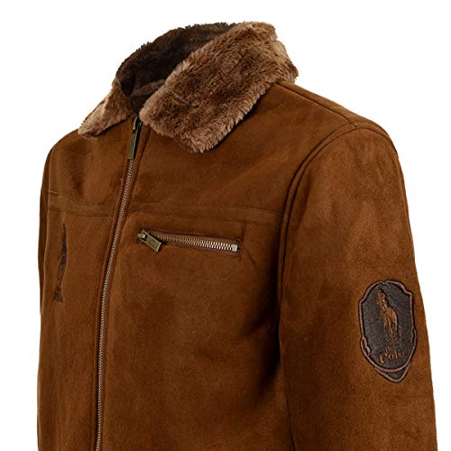 Chamarra para Hombre, Caliente con Peluche en Cuello, Bolsas Laterales y en Pecho. (Bronce, Grande)