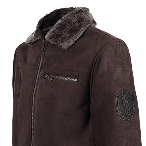 Chamarra para Hombre, Caliente con Peluche en Cuello, Bolsas Laterales y en Pecho. (Chocolate, Mediana)