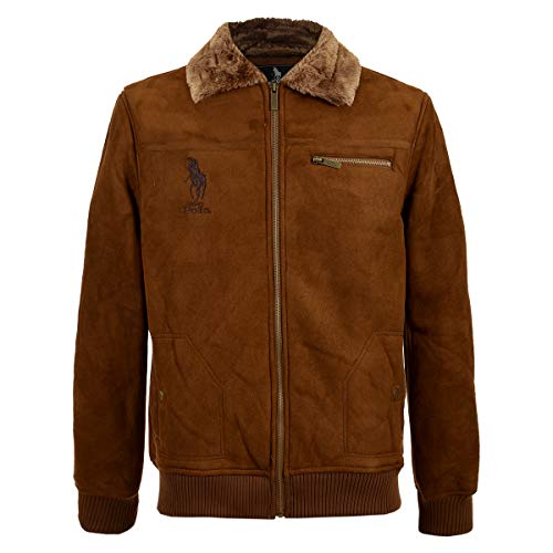 Chamarra para Hombre, Caliente con Peluche en Cuello, Bolsas Laterales y en Pecho. (Bronce, Grande)